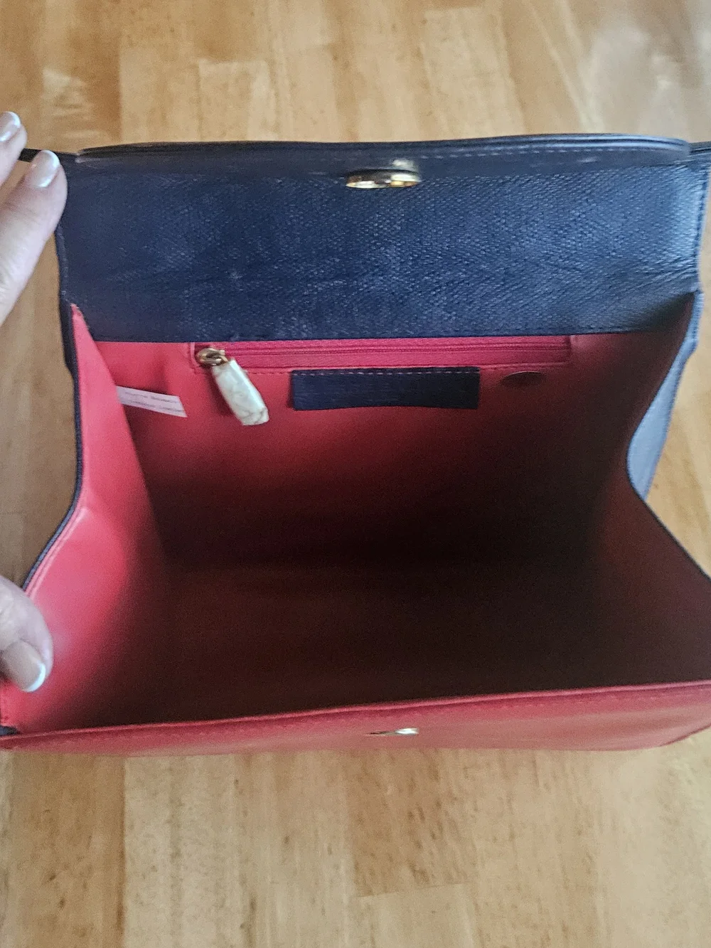 Pierre Balmain Red and Navy Blue Top-Handle Satchel